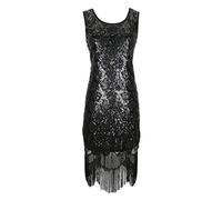 Grouptap Abito da Sera Scintillante di Art Deco Nero di Gatsby Flapper Anni '20 per Le Donne 1920, Cocktail Party Vintage Paisley (Nero, EU 36)