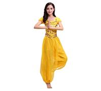 Grouptap Bollywood Indian Plus Size bharatanatyam Danza del Ventre da Donna Vestito da 2 Pezzi Costume Giallo Vestito Set kuchipudi (Giallo, 170-180 cm, 60-90 kg)