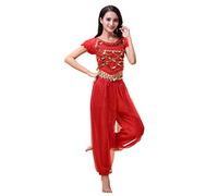 Grouptap Bollywood Indian Plus Size bharatanatyam Danza del Ventre da Donna Vestito da 2 Pezzi Costume Rosso Vestito Set kuchipudi (Rosso, 170-180 cm, 60-90 kg)