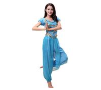 Grouptap Bollywood Indiano bharatanatyam Danza del Ventre Blu Chiaro Costume in Due Pezzi Vestito Costume per Donna Ragazze Ballerino Adulto (150-170 cm, 30-60 kg) (Azzurro)