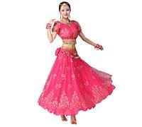 Grouptap Bollywood Rosa Indiano Donna Elegante Fantasia Anarkali Salwar Kameez Abito Arabo Principessa Danza del Ventre Gonna Abiti Costume (Rosa, 150-170 cm, 45-70 kg)