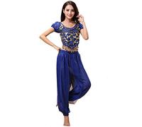 Grouptap Completo da 2 Pezzi in Costume da Danza del Ventre a Tema Indiano di Bollywood per Donne con Top e Pantaloni (150-170cm, 30-60kg) (Blu)