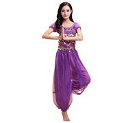 Grouptap Completo da 2 Pezzi in Costume da Danza del Ventre a Tema Indiano di Bollywood per Donne con Top e Pantaloni (150-170cm, 30-60kg) (Viola)