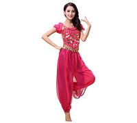 Grouptap Completo da 2 Pezzi in Costume da Danza del Ventre a Tema Indiano di Bollywood per Donne con Top e Pantaloni (150-170cm, 30-60kg) (Rosa)