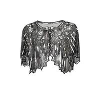 Grouptap Coprispalle Perizoma Bolero con Scialle Gatsby Nero Anni 1920 per Costume da Donna Vintage Art Flapper (Argento, Taglia Unica)