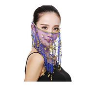 Grouptap Danza del Ventre Mezza Faccia Velo Costume con Oro in Rilievo Trifoglio per Le Donne Ragazze araba Danza egiziana (Blu) (Taglia Unica)
