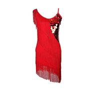 Grouptap Gonna da Ballo Latina Con Frange e Paillettes, Abito da Gara da Donna, Taglia da Salsa Samba Cha Cha (IT 36/40/42) (Rosso)