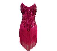 Grouptap Gonna da Donna Flapper Gatsby con Nappine con Paillettes da Ballo Gonna da Ballo Rosa Rosso Latino Salsa Tango Samba cha cha Rumba Abito Taglia 32/34/36/38 (Rosa, EU 32-38)