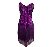 Grouptap Gonna da Donna Flapper Gatsby con Nappine con Paillettes da Ballo Gonna da Ballo Viola Latino Salsa Tango Samba cha cha Rumba Abito Taglia 32/34/36/38 (Viola, EU 32-38)