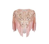 Grouptap Scialle in pizzo anni '20, bolero gatsby, con paillettes, mantella avvolgente per ragazze e donne, costume da sera art deco (taglia unica) (rosa)