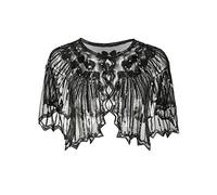 Grouptap Scialle nero di scialle del bolero dello scialle del gatsby degli anni '20 dell'involucro del capo per le donne flapper art deco costume del vestito dell'annata (Nero, Taglia unica)