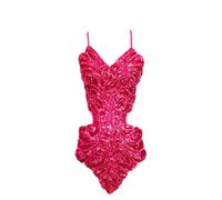 Grouptap Top da Ballo Rosso Latino Donne Ballano Fantasia Paillettes Backless Star Show (Senza Gonna) per Abito da Donna Tango Samba Rumba (Rosa Rosso)