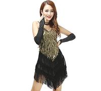 Grouptap Womens Oro Flapper Gatsby Paillettes Nappa Sala da Ballo Fionda Gonna e Salsa Latino Tango Samba cha cha Rumba Vestito (Oro e Nero, EU 32-38)