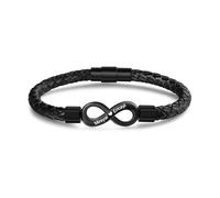 Grovjewfit Bracciale Infinito Personalizzato con 2 Nomi Incisi - Regalo per Coppia San valentino Natale - Uomo Pelle Nera e Donna Placcato rodio Bracciali Regolabile (Uomo)