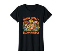 Grow Freely Bloom Wildly Inspiring Flower Citazione edificante Maglietta con Stampa Grafica Economica, Donna, Nero, XL