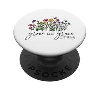 Grow in Grace 2 Peter 3:18 Farfalla Floreale Cristiana PopSockets PopGrip Adesivo