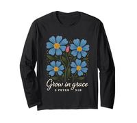 Grow In Grace Boho Floral 2 Pietro 3:18 Verso cristiano Maglia a Manica