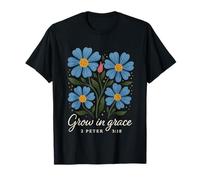 Grow In Grace Boho Floral 2 Pietro 3:18 Verso cristiano Maglietta