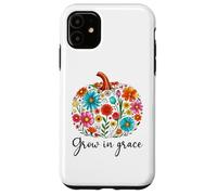 Grow in Grace Christian Pumpkin Floral Fall Bible Verse God Custodia per iPhone 11