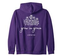 Grow in Grace. Fiori. Verso Bibbia. 2 Pietro 3:18 Felpa con Cappuccio