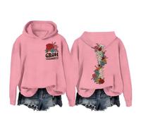 Grow Through It Vibrant Rose Print Inspirational Quote Felpa - Pullover a maniche lunghe, stile casual chic, Rosa-1, XXL