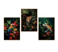 GrowArt - set di 3 poster con un pappagallo, una tigre e un camaleonte in formato A3 senza cornice | stampa di alta qualità | decorazione per gli amanti della natura | disegni disponibili solo da noi