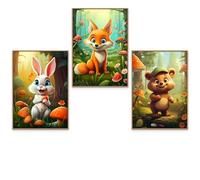 GrowArt - Set Unico di 3 Poster per Bambini con Volpe, Coniglio e Orsacchiotto in Formato A3 Senza Cornice | Stampa di Alta qualità | Decorazione per Bambini | Modelli Disponibili Solo da Noi |