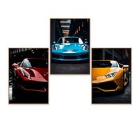 GrowArt - un Set Unico di 3 Poster con Ferrari, Porsche e Lamborgini in Formato A3 Senza Cornice | Stampa di Alta qualità | Decorazione per Gli Amanti delle Auto | Disegni Disponibili Solo da Noi|