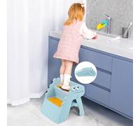 Growaystory Sgabello pieghevole per bambini, Sgabelli bambini, a 2 livelli, antiscivolo, per il bagno e la cucina (blu)