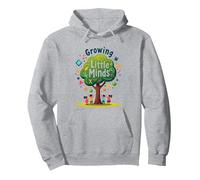 Growing Little Minds: Albero educativo per Bambini Felpa con Cappuccio, Unisex per Adulti, Grigio Melange, L