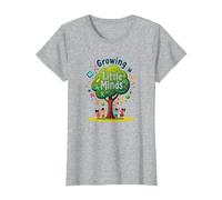 Growing Little Minds: Albero educativo per Bambini Maglietta, Donna, Grigio Melange, L