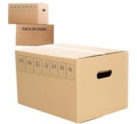 GROWMANIA Confezione da 20 scatole di cartone 50 x 30 x 30 | Scatole ultra resistenti per traslochi e stoccaggio con icone identificative e maniglie facili da trasportare marrone | adatte per