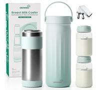 Grownsy Raffreddatore portatile per latte materno, in acciaio inox a 360°, mantiene il latte materno fresco per 24 ore, senza cristalli di ghiaccio, con 2 biberon, per lavoro e viaggi, essenziale per