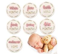 Growth Signs, 3D Announcement Disc Set, 7 pezzi Decorative Wooden Birth and Month Marker Cards, Reusable Growth Discs, Ideal for Kids Room, Nursery, Livingroom & Photo Prop