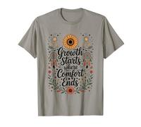 Growth Starts Where Comfort Ends Boho Botanical Sunflower Maglietta