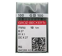 Groz Beckert - Aghi in scatola di plastica trasparente CKPSMS, 100 pezzi, aghi da cucito industriali Groz Beckert DCX27 DCX1 B27 (misura aghi: DCX27 11/75)