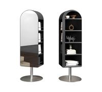 GRRICEPL 1PCS Specchio Rotante per Tutto Il Corpo, Portariviste da Pavimento Girevole A 360°, con 5 Livelli di Stoccaggio, Base A Disco in Metallo, per Casa, Ufficio(Nero)