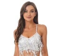 GRRKDFQ Completi Intimi Donna Canotta Senza Maniche con Top in Paillettes E Strass, Argento, L