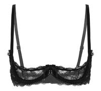 GRRKDFQ Lingerie Donna Sexy Lingerie di Pizzo Mezza Coppa Seno Nudo Esposto, Nero A, M