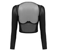 GRRKDFQ Lingerie&Intimo da Donna T-Shirt Aperta sul Davanti A Maniche Lunghe in Rete Trasparente, Nera, M