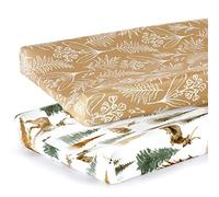 GRSSDER Stretch Ultra Soft Jersey Knit Changing Pad Cover Set 2 Pack, Change Table Pad Covers Fit 32"/34" x 16" Pads Safe and Snug, Stylish Jungle Deer Pattern for Baby