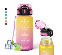Grsta 500ml Borraccia Bambini, con Cannuccia Senza Perdite, Motivazionale con Scala Temporale, Facile da Pulire, Borraccia per Bere di Piu, per Scuole, Viaggio, Campeggio