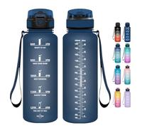 Grsta Borraccia 1,5 Litri, Borraccia Palestra senza BPA, Borraccia Sportiva con Cannuccia & Indicatore del Tempo Motivazionale, per Studio Fitness, Scuola, Ufficio - Blu navy