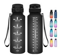 Grsta Borraccia 1,5 Litri, Borraccia Palestra senza BPA, Borraccia Sportiva con Cannuccia & Indicatore del Tempo Motivazionale, per Studio Fitness, Scuola, Ufficio - Nero