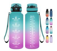 Grsta Borraccia 1,5 Litri, Borraccia Palestra senza BPA, Borraccia Sportiva con Cannuccia & Indicatore del Tempo Motivazionale, per Studio Fitness, Scuola, Ufficio - Polvere verde