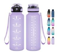 Grsta Borraccia 1,5 Litri, Borraccia Palestra senza BPA, Borraccia Sportiva con Cannuccia & Indicatore del Tempo Motivazionale, per Studio Fitness, Scuola, Ufficio - Viola