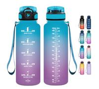 Grsta Borraccia - 1500ml - Borraccia Palestra senza BPA, Borraccia con Cannuccia, Borraccia Sportiva con Indicatore del Tempo Motivazionale, per Studio Fitness, Scuola, Ufficio - Blu-Viola