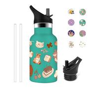Grsta Borraccia Bambini, 350ml Borraccia Termica, Borraccia Bambini Acciaio con Cannuccia, Thermos Bevande Calde Senza Perdite, Facile da Trasportare, Borracce per Acqua, Caffè, Tè, Verde-Coniglio