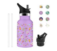 Grsta Borraccia Bambini, 350ml Borraccia Termica, Borraccia Metallo Senza BPA, Borraccia con Cannuccia Senza Perdite, Facile da Trasportare, Borracce per Acqua, Caffè, Tè, Latte, Viola