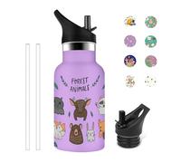 Grsta Borraccia Bambini, 350ml Borraccia Termica, Borraccia Termica Piccola Senza Perdite, Borraccia Termica Personalizzata con Cervo, Senza BPA, per Bevande Fredde o Calde, Viola